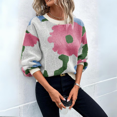 Iversen™ Regitze - superblød strikpullover med blomsterdesign