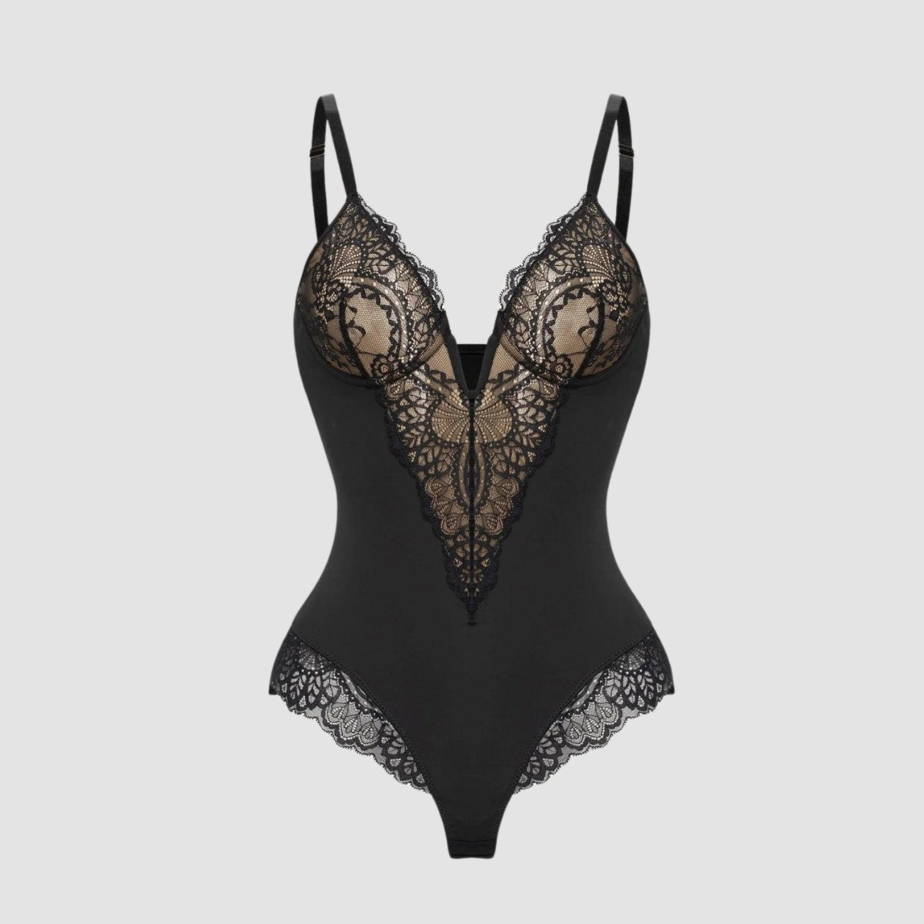 Iversen™ Anita | Shapewear-bodysuit med dyb V-hals af blonder