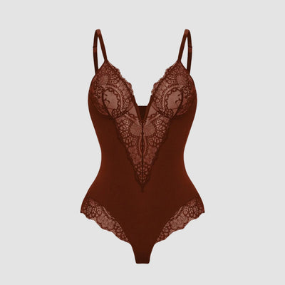 Iversen™ Anita | Shapewear-bodysuit med dyb V-hals af blonder